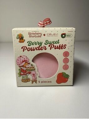 Strawberry Shortcake X Celavi Berry Sweet Powder Puffs 5 Piece Red Pink Reusable